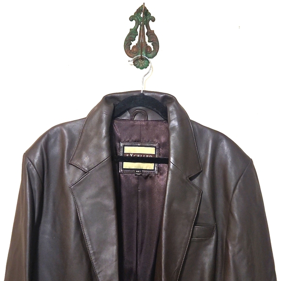 Excelled 100% Leather Dark Brown Jacket Blazer Men's Size 44 Tall EUC!! - Picture 3 of 12